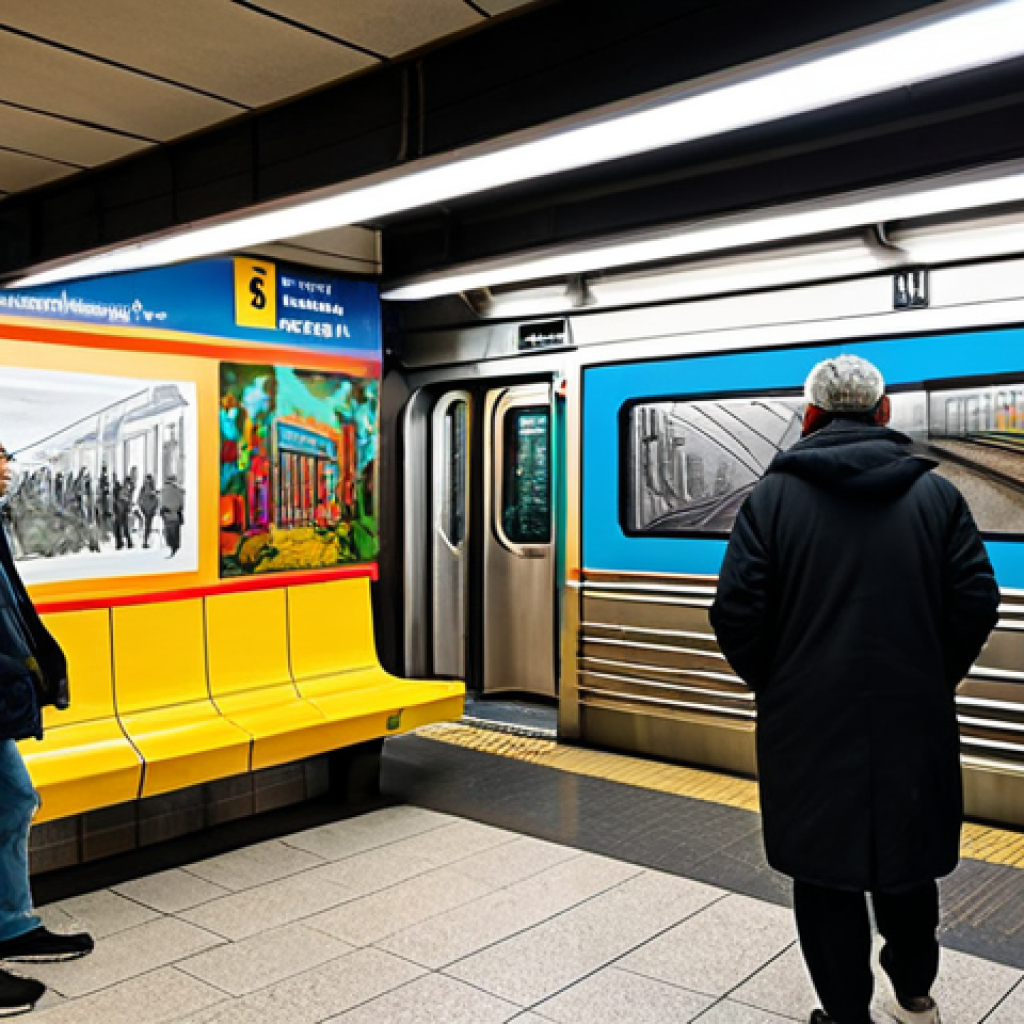 Subway Art Transformation**

A vibrant and colorful subway station featuring mural art integrated into the architecture. Passengers, fully clothed in modest, everyday attire, are seen commuting. The overall atmosphere is bright and cheerful, promoting a sense of community. Include elements of sculpture and installation art within the station. High quality, professional photography, perfect anatomy, natural proportions, safe for work, appropriate content, fully clothed, family-friendly.

**
