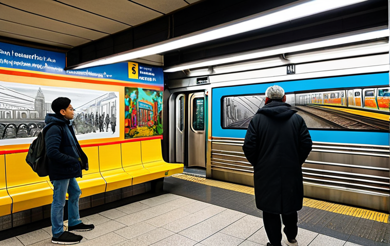 Subway Art Transformation**

A vibrant and colorful subway station featuring mural art integrated into the architecture. Passengers, fully clothed in modest, everyday attire, are seen commuting. The overall atmosphere is bright and cheerful, promoting a sense of community. Include elements of sculpture and installation art within the station. High quality, professional photography, perfect anatomy, natural proportions, safe for work, appropriate content, fully clothed, family-friendly.

**