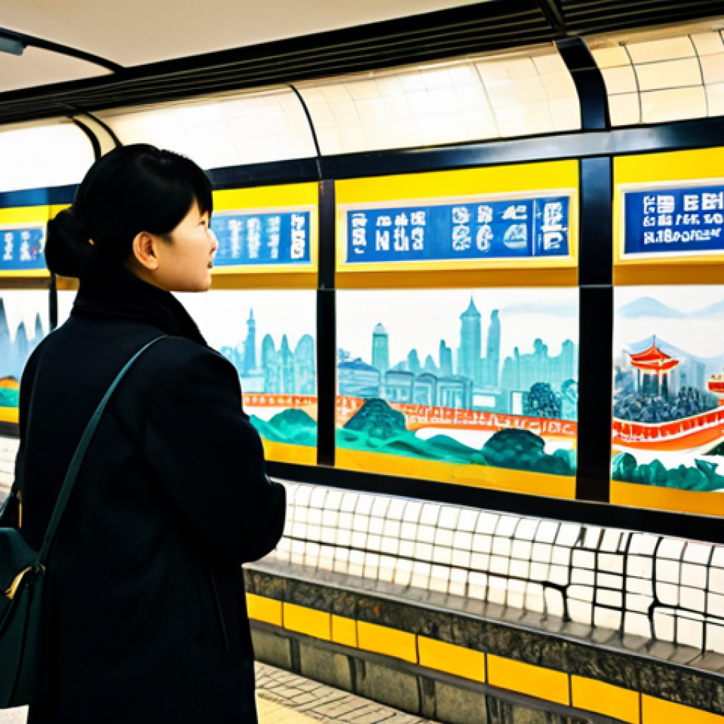 Subway Art Encounter**

*   **Subject:** A fully clothed woman in modest casual wear admiring a colorful ceramic tile mural in a Shanghai subway station.
*   **Environment:** Busy but clean Shanghai subway platform.
*   **Details:** Focus on the mural's vibrant depiction of Shanghai cityscapes and historical scenes.
*   **Modifiers:** Perfect anatomy, correct proportions, natural pose, professional photography, high quality, safe for work, appropriate content, fully clothed, professional.

**