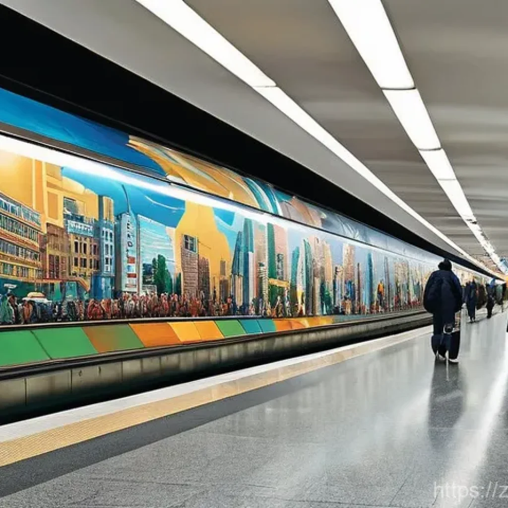 지하철 아트와 공공미술 - **Prompt 1: Urban Commute Canvas**
    "A vibrant and dynamic scene inside a modern subway station. ...