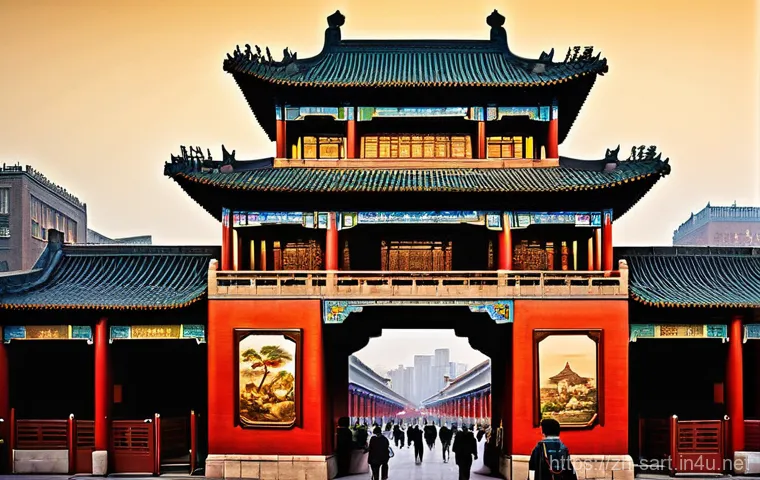지하철 아트와 동시대 미술 - **Beijing Subway Line 2: Old Beijing City Gate Mural**
    A highly detailed and realistic mural art...