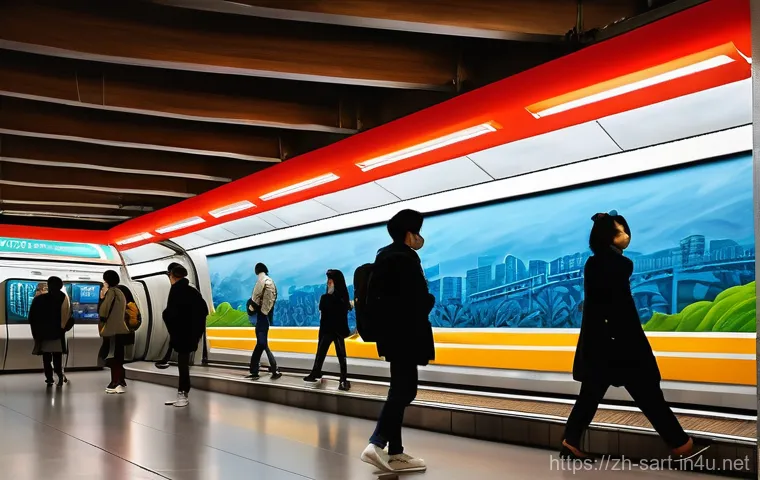 지하철 아트와 기능적 디자인 - 지하 공간의 예술적 경이로움 (Artistic Wonder in an Underground Space)**

A vibrant, hyperrealistic image of a mo...