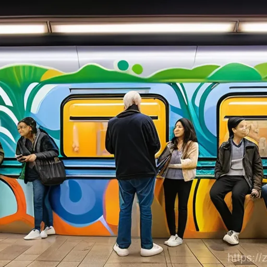 지하철 아트와 노인 참여 프로그램 - **Prompt 1: Community Mural in a Modern Subway Station**
    "A vibrant, wide-angle shot of a divers...