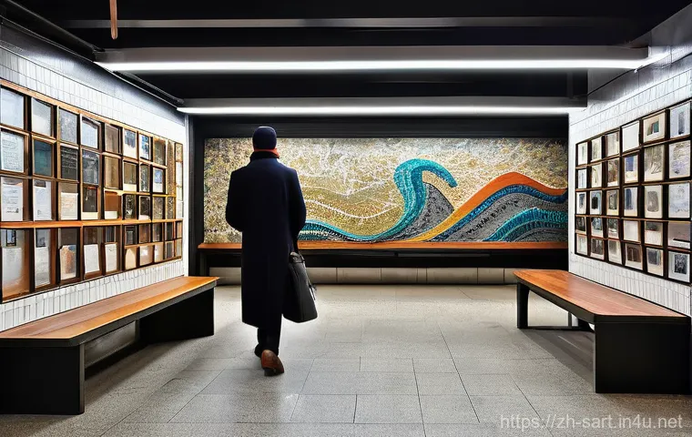 지하철 아트와 컬러 테라피 - **Prompt:** An immersive and tranquil subway station designed to evoke a serene natural environment,...