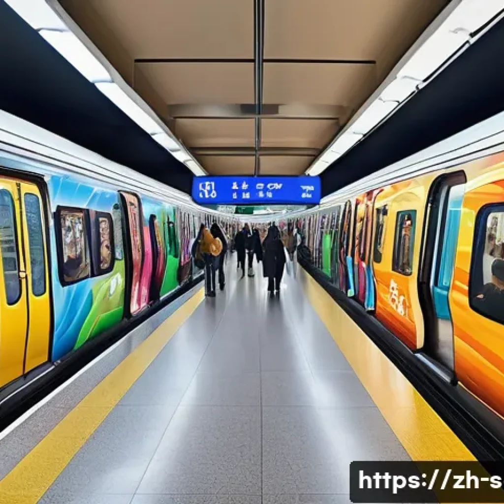 지하철 아트와 사회적 참여 - A vibrant subway station interior featuring large-scale colorful murals inspired by local Chinese cu...