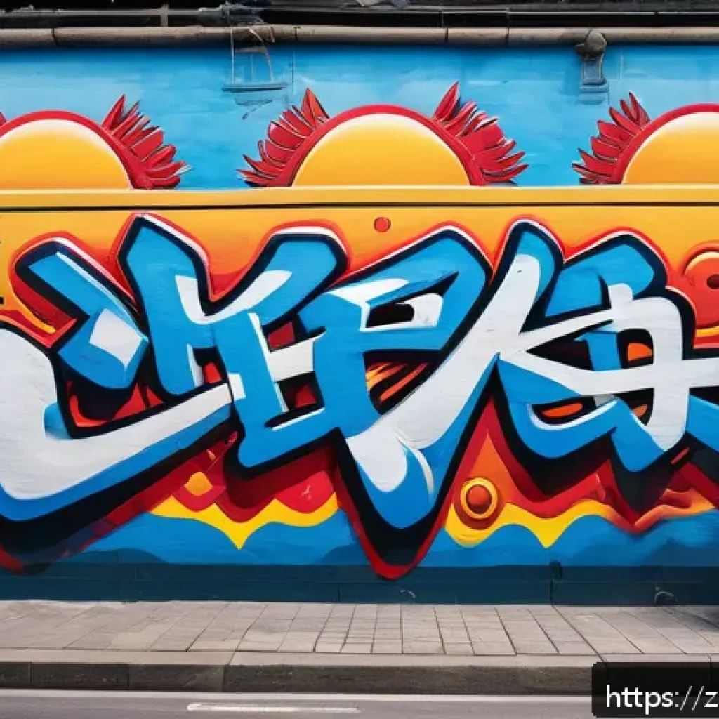 지하철 아트와 거리 예술 - A vibrant urban street scene showcasing a large, colorful graffiti mural on a city wall, blending tr...