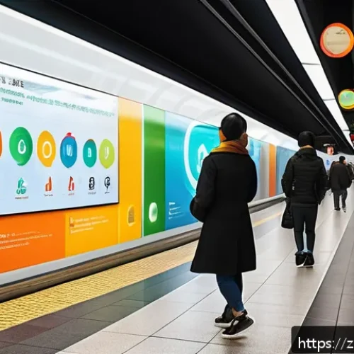 지하철 아트와 관람객 참여 - A vibrant interactive subway wall installation featuring colorful touch-sensitive panels that animat...