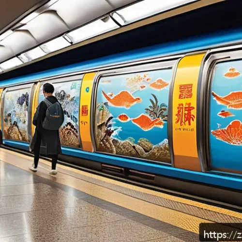 지하철 문화 예술 투어 - A vibrant subway station mural depicting the historical evolution of a Chinese city, blending tradit...